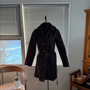Capelli of New York Dark Trench Coat with White Dots